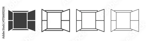 Open window vector icon set in black and white color.