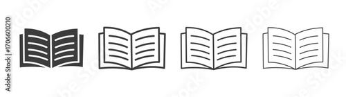 Open Book vector icon set in black and white color.