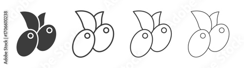Olive vector icon set in black and white color.