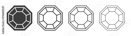 Octagon vector icon set in black and white color.