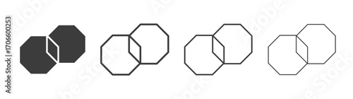 Object intersect vector icon set in black and white color.