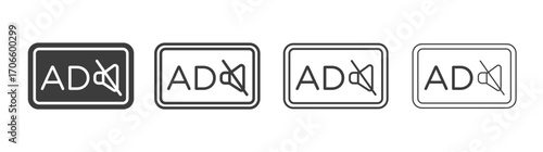 No audio description vector icon set in black and white color.
