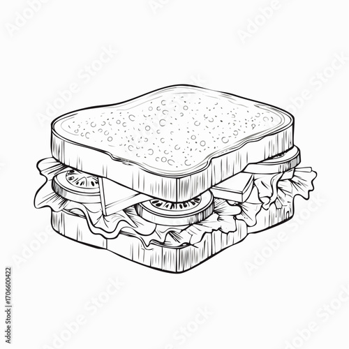 Breakfast Sandwich Clear Vision Simple Line Art