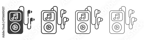 Mp3 player vector icon set in black and white color.
