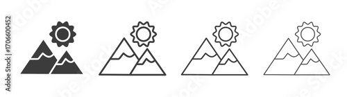 Mountain vector icon set in black and white color.