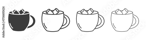 Marshmallows Mug vector icon set in black and white color.