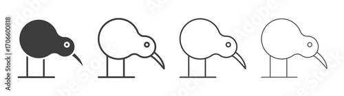 Kiwi bird vector icon set in black and white color.