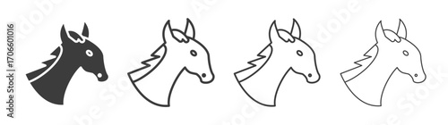 Horse vector icon set in black and white color.