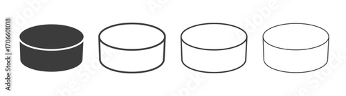 Hockey puck vector icon set in black and white color.