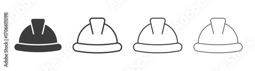Hard hat vector icon set in black and white color.