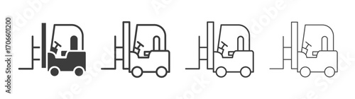 Forklift vector icon set in black and white color.