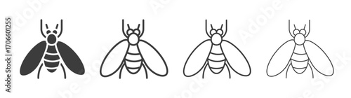 Fly insect vector icon set in black and white color.