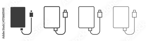 External hard drive vector icon set in black and white color.