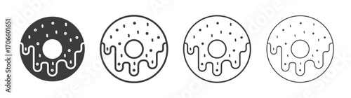 Donut vector icon set in black and white color.