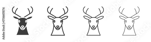 Deer rudolph vector icon set in black and white color.