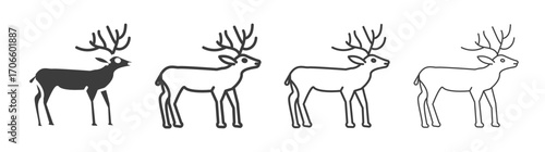 Deer vector icon set in black and white color.