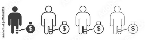 Debt vector icon set in black and white color.