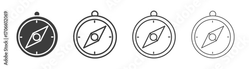 Compass vector icon set in black and white color.