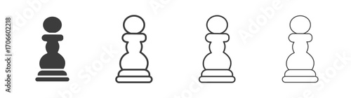 Chess pawn vector icon set in black and white color.