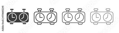 Chess clock vector icon set in black and white color.