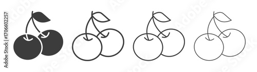 Cherry vector icon set in black and white color.