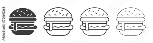 Cheese burger vector icon set in black and white color.