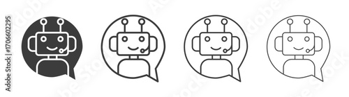 Chatbot speech bubble vector icon set in black and white color.