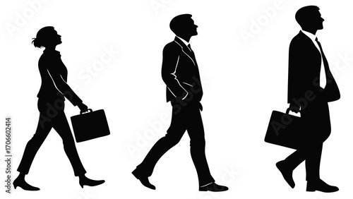 Vector Silhouettes of Business People Isolated on White Background