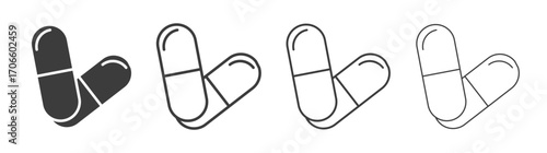 Capsules vector icon set in black and white color.