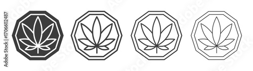 Cannabis vector icon set in black and white color.