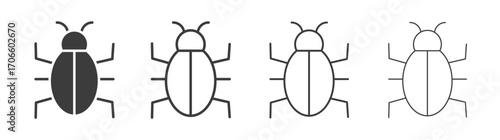 Bugs vector icon set in black and white color.