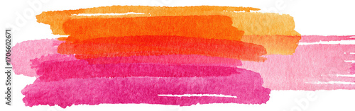 Watercolor paint stroke with gradient hues of orange and pink
