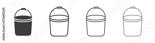 Bucket vector icon set in black and white color.