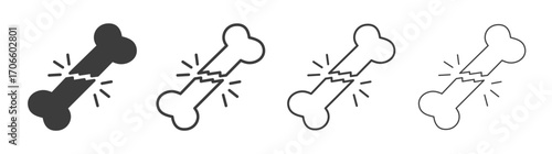 Bone break vector icon set in black and white color.