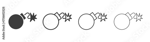 Bomb vector icon set in black and white color.
