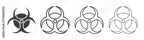 Biohazard vector icon set in black and white color.