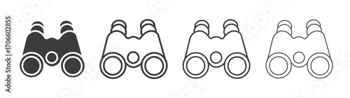 Binoculars vector icon set in black and white color.