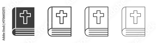 Bible vector icon set in black and white color.