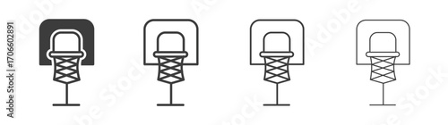 Basketball hoop vector icon set in black and white color.