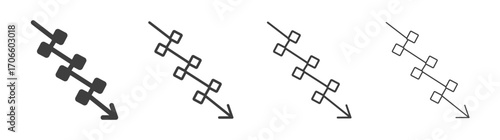 Arrow trend-down vector icon set in black and white color.
