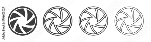Aperture vector icon set in black and white color.