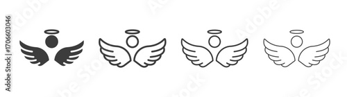Angel vector icon set in black and white color.
