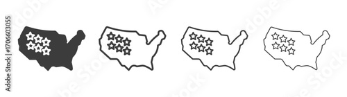 America map vector icon set in black and white color.