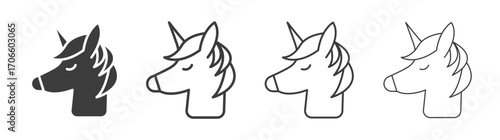 Alicorn vector icon set in black and white color.