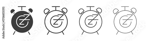 Alarm snooze vector icon set in black and white color.