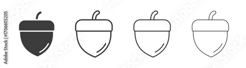 Acorn vector icon set in black and white color.