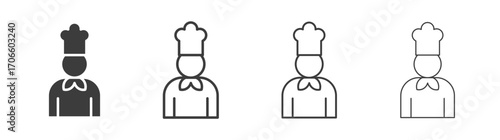 chef vector icon set in black and white color.