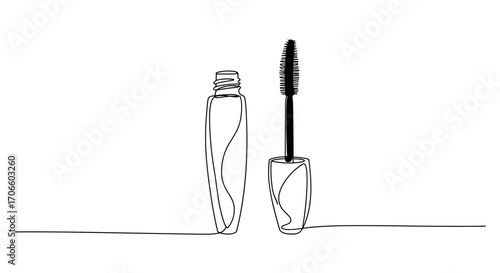 Line art of mascara tube and wand on transparent background representing beauty  