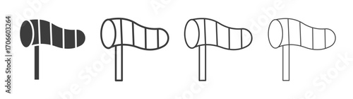 Windsock vector icon set in black and white color.