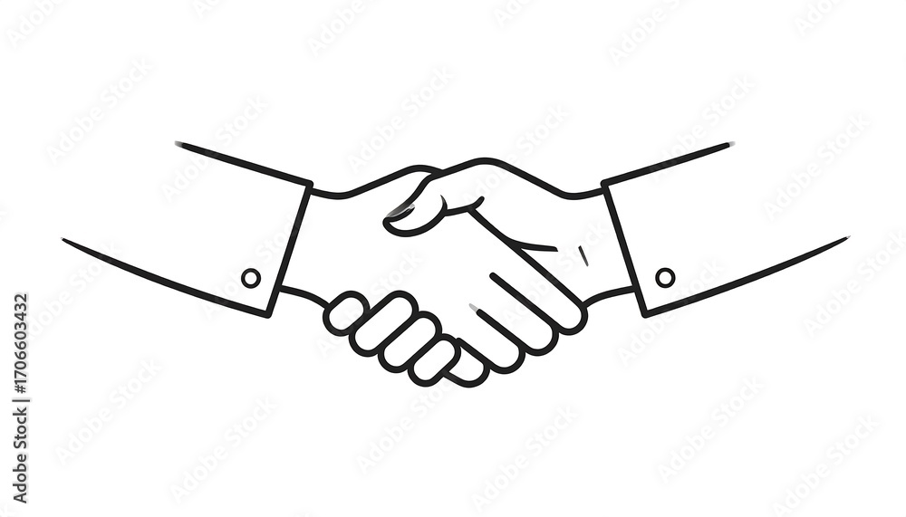 Fototapeta premium Two hands shaking in a simple line drawing